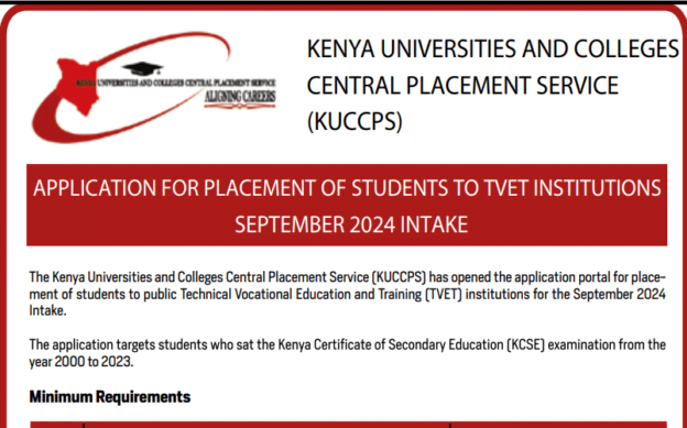 KUCCPS Application for Diploma and Certificate Placements to TVET ...